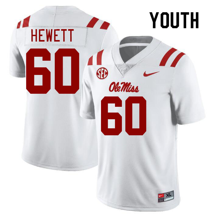 Youth #60 Lane Hewett Ole Miss Rebels College Football Jerseys Stitched-White